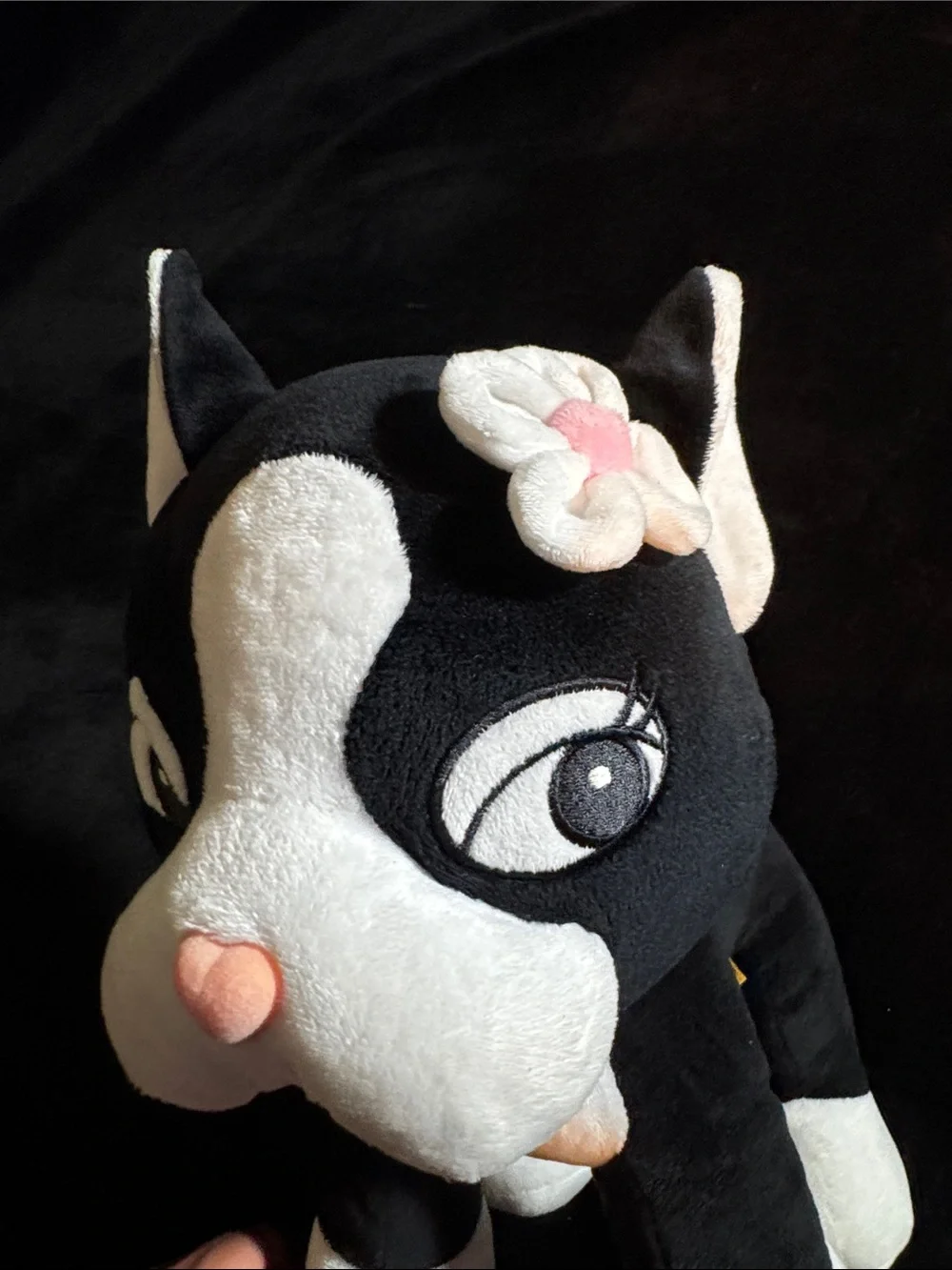 Build-A-Bear Black and White Plush Cat with Pink Heart Nose and Flower